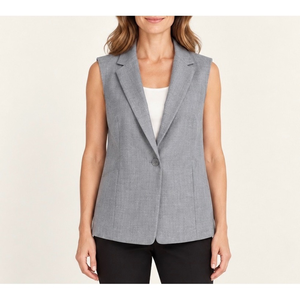 J Jill Blazer Vest Simple 120 Washable Wool NEW Sleeveless Heather Gray Large